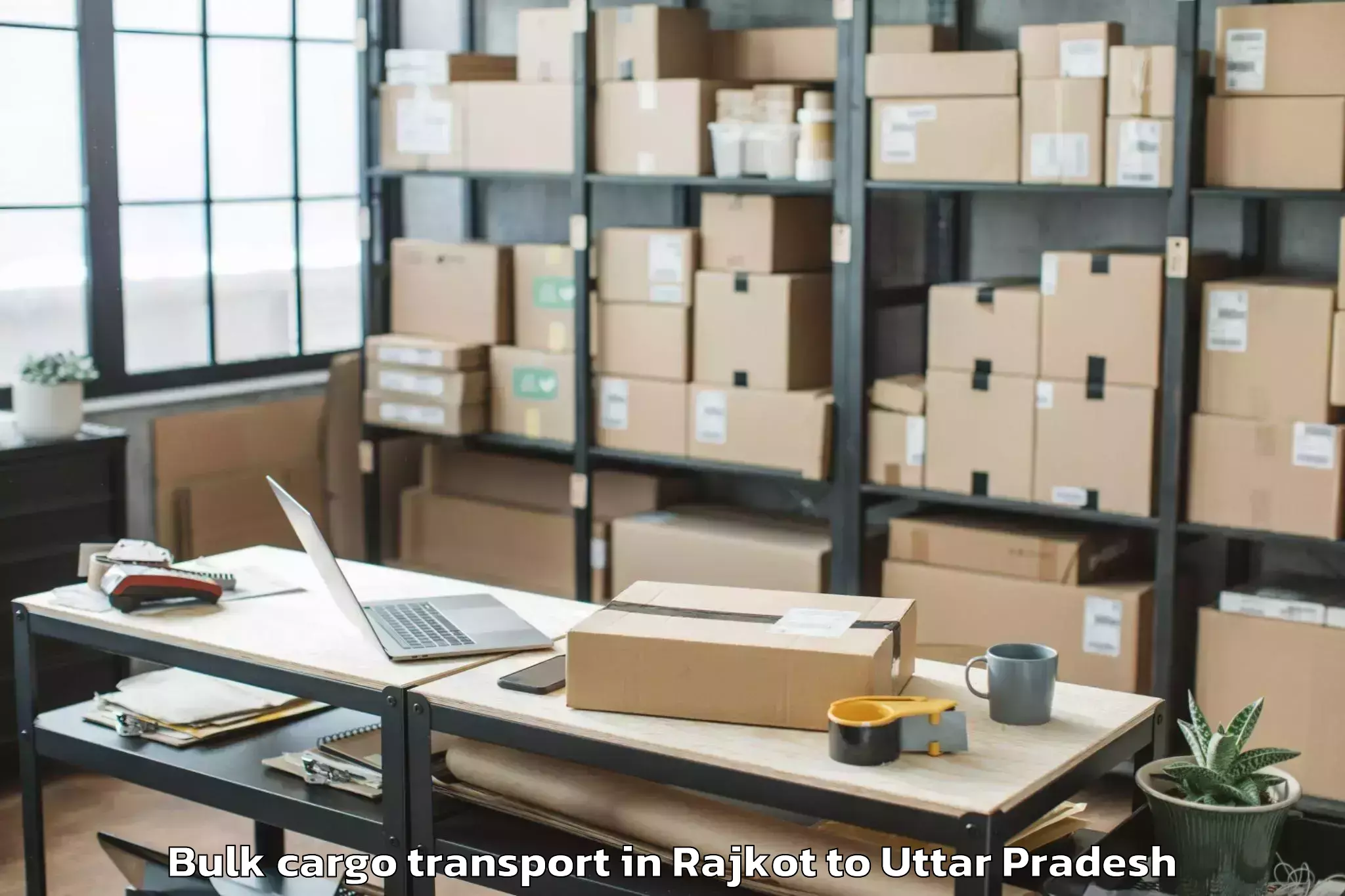 Book Rajkot to Lalganj Ajhara Bulk Cargo Transport Online